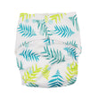 Load image into Gallery viewer, Cloth diaper in "sprinf leaves" with a white background and light blue and green leaves with light blue buttons.
