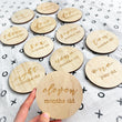 Load image into Gallery viewer, 12 Plaques (1 month old - 1 year old)  Disc circles are 4” in diameter and made out of 1/4'' baltic birch plywood.
